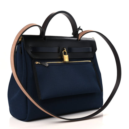 Hermes Military Toile Vache Hunter Herbag Zip Retourne 31 PM Bleu Indigo Black 4 of 10