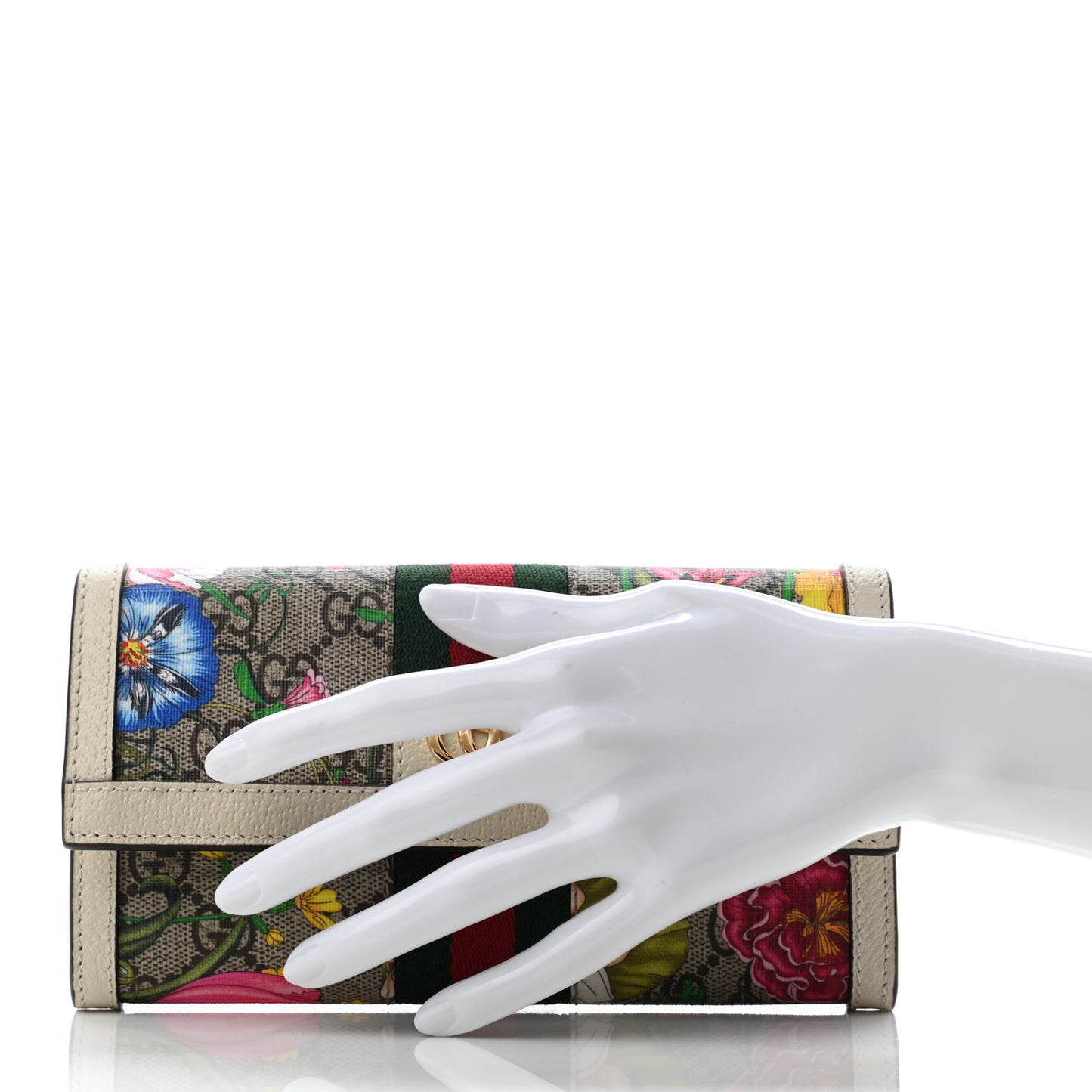 GG Supreme Monogram Flora Web Ophidia Continental Wallet White