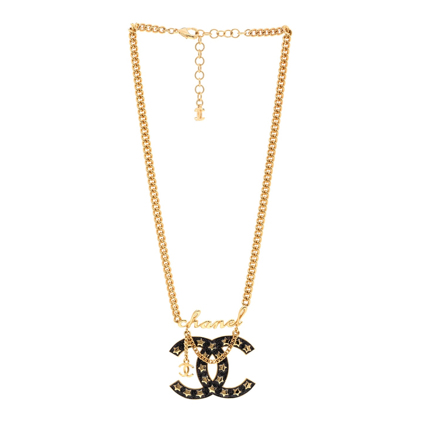 Metal Resin CC Star Chain Logo Necklace Gold Black
