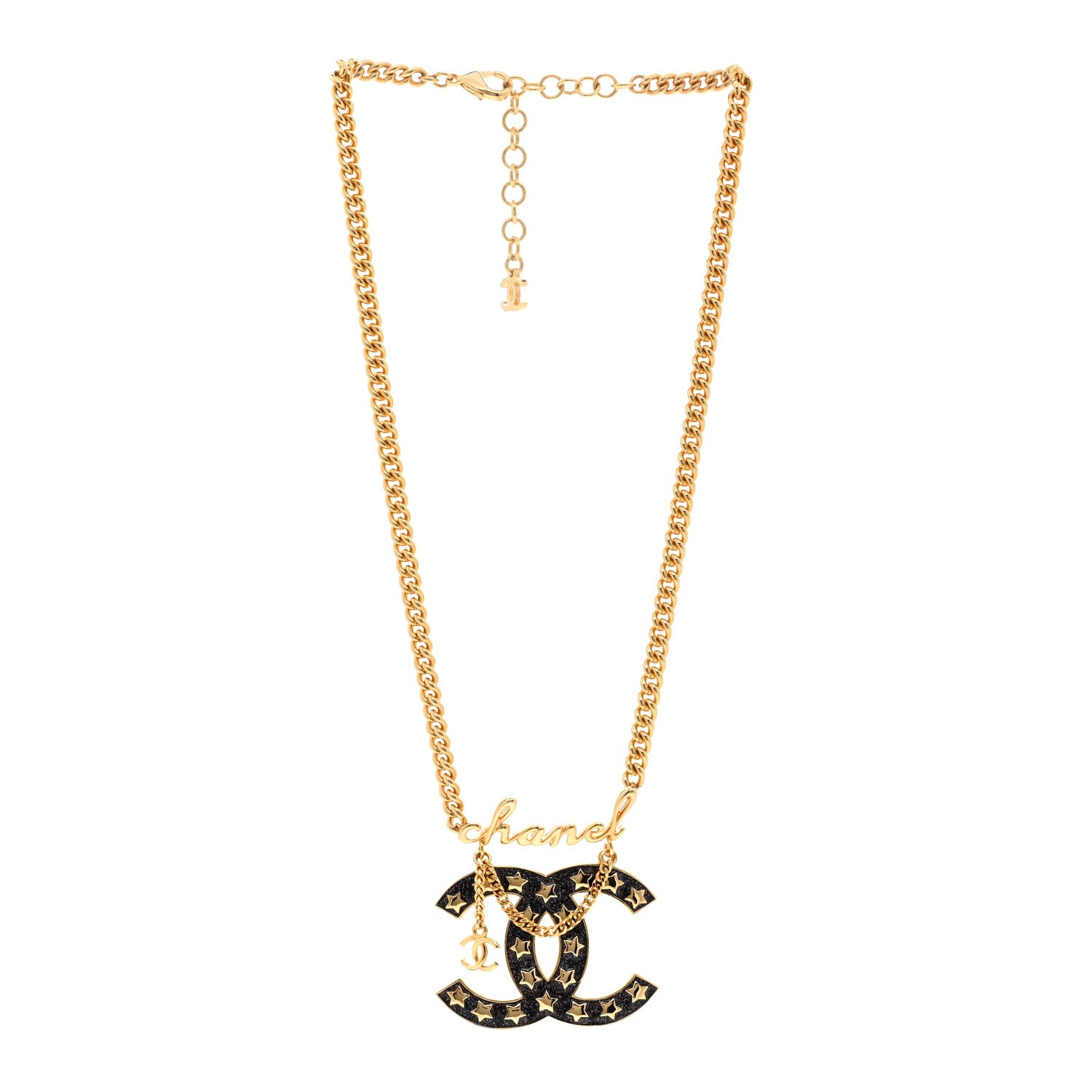 Chanel Metal Resin CC Star Chain Logo Necklace Gold Black 3 of 4