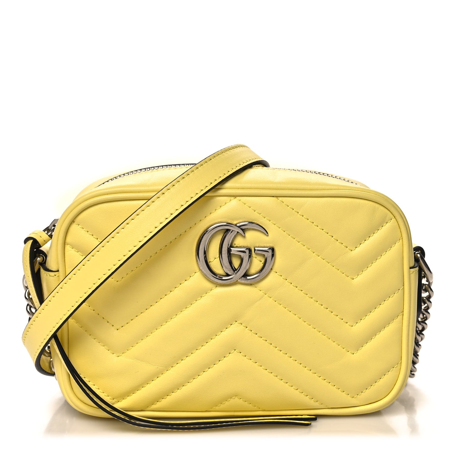 Calfskin Matelasse Mini GG Marmont Chain Shoulder Bag Banana
