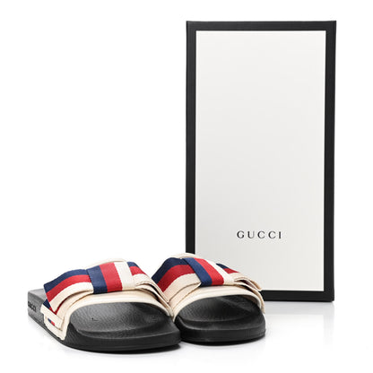 Gucci Satin Web Sylvie Bow Slide Sandals 38 White 11 of 11