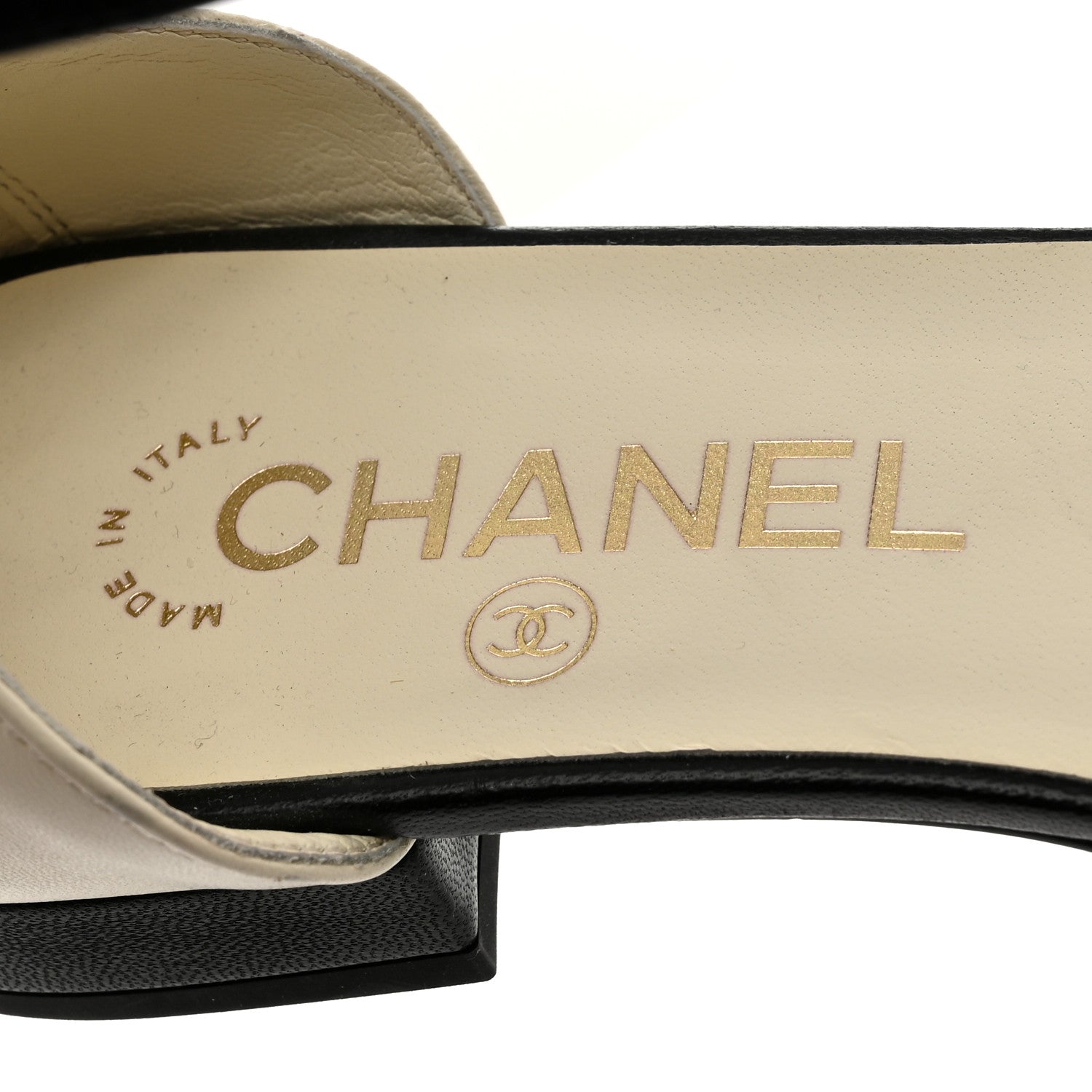 Chanel Lambskin Cap Toe CC Ankle Strap Flats 38.5 Ivory Black 6 of 8