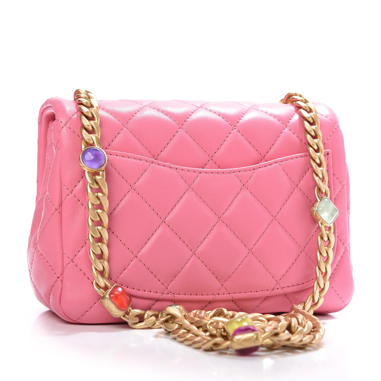 Lambskin Resin Quilted Mini Pearl Samba Square Flap Pink