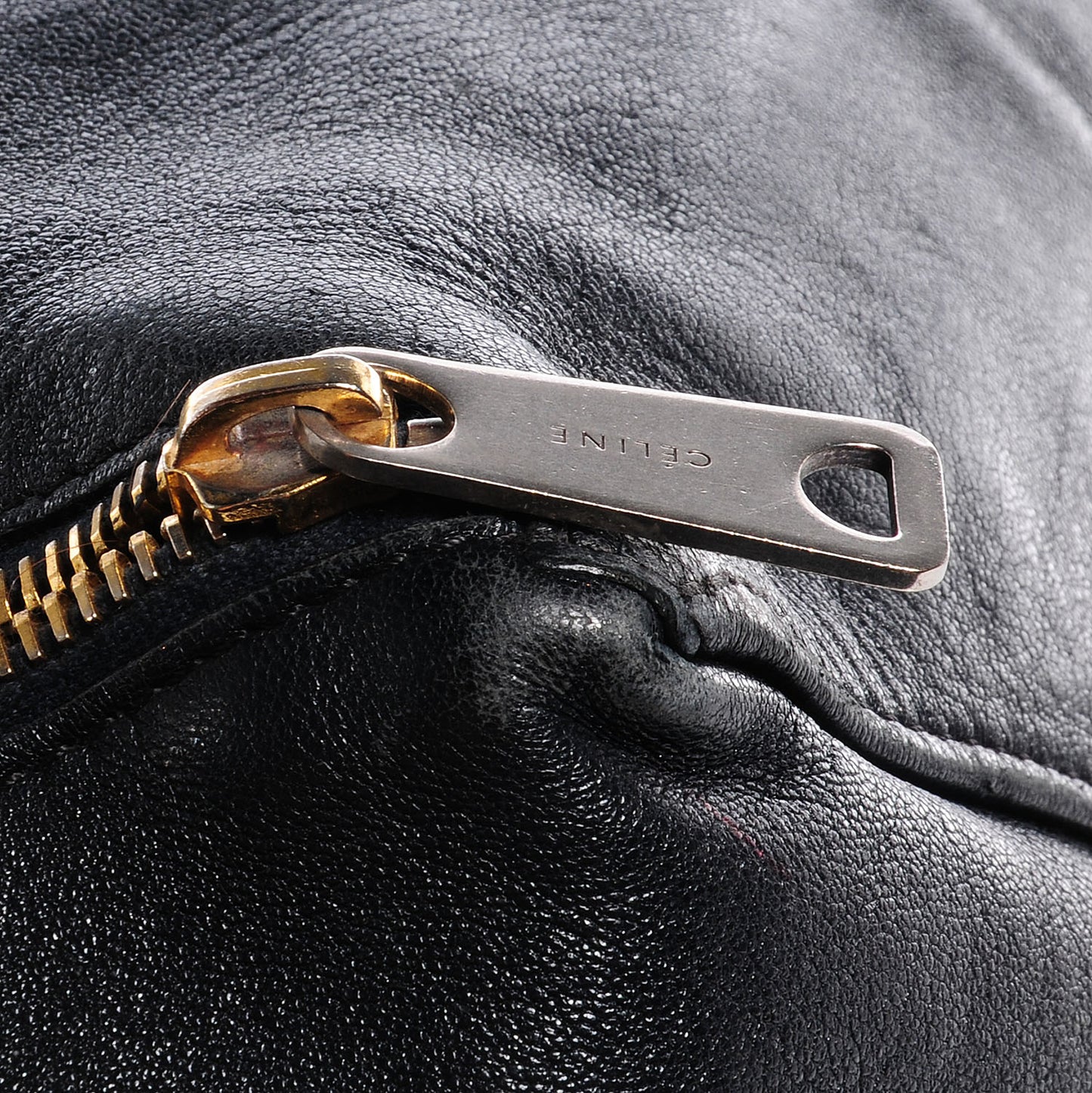 Leather Horizontal Zipper Gusset Cabas Black