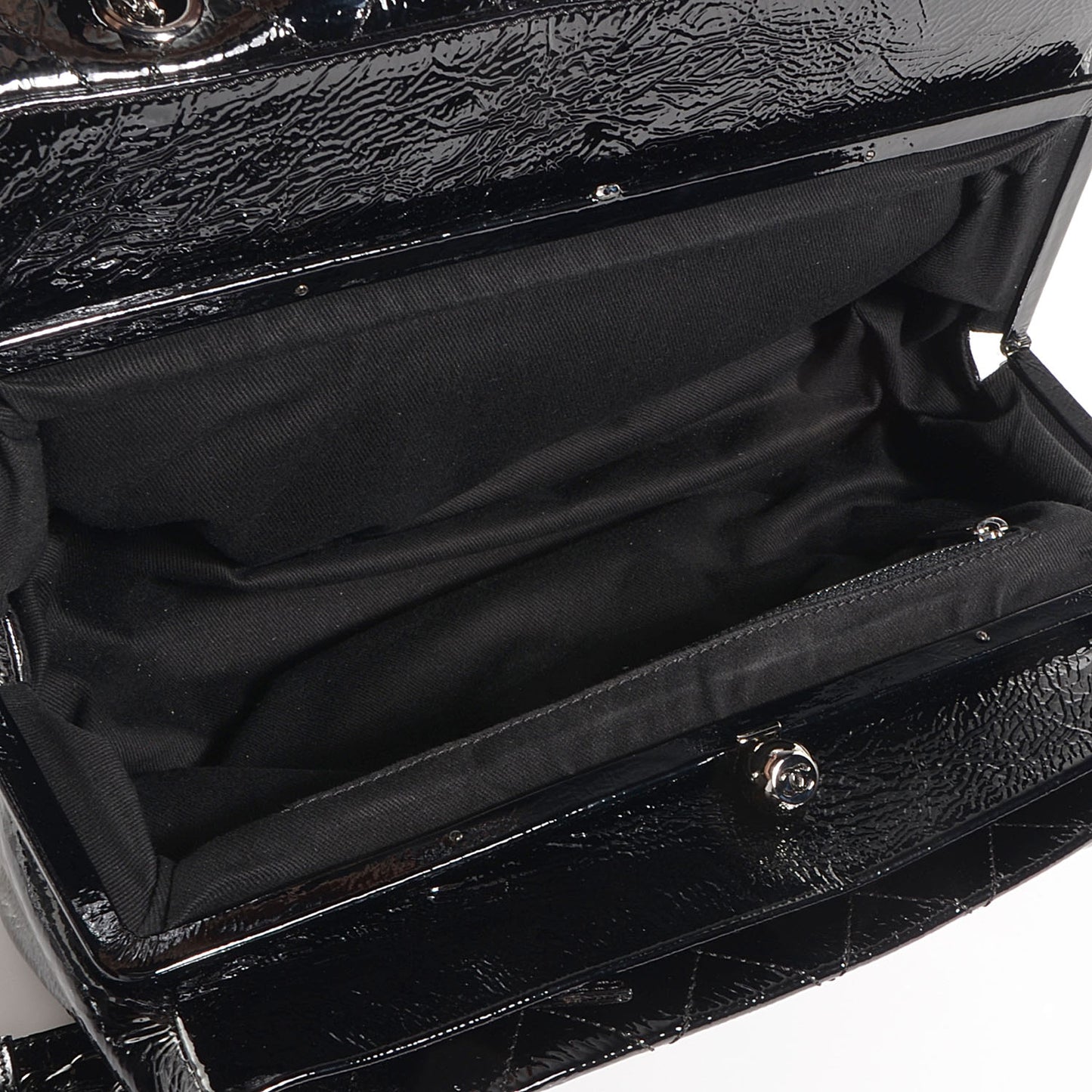 Patent Quilted Ritz Flap Bag Black
