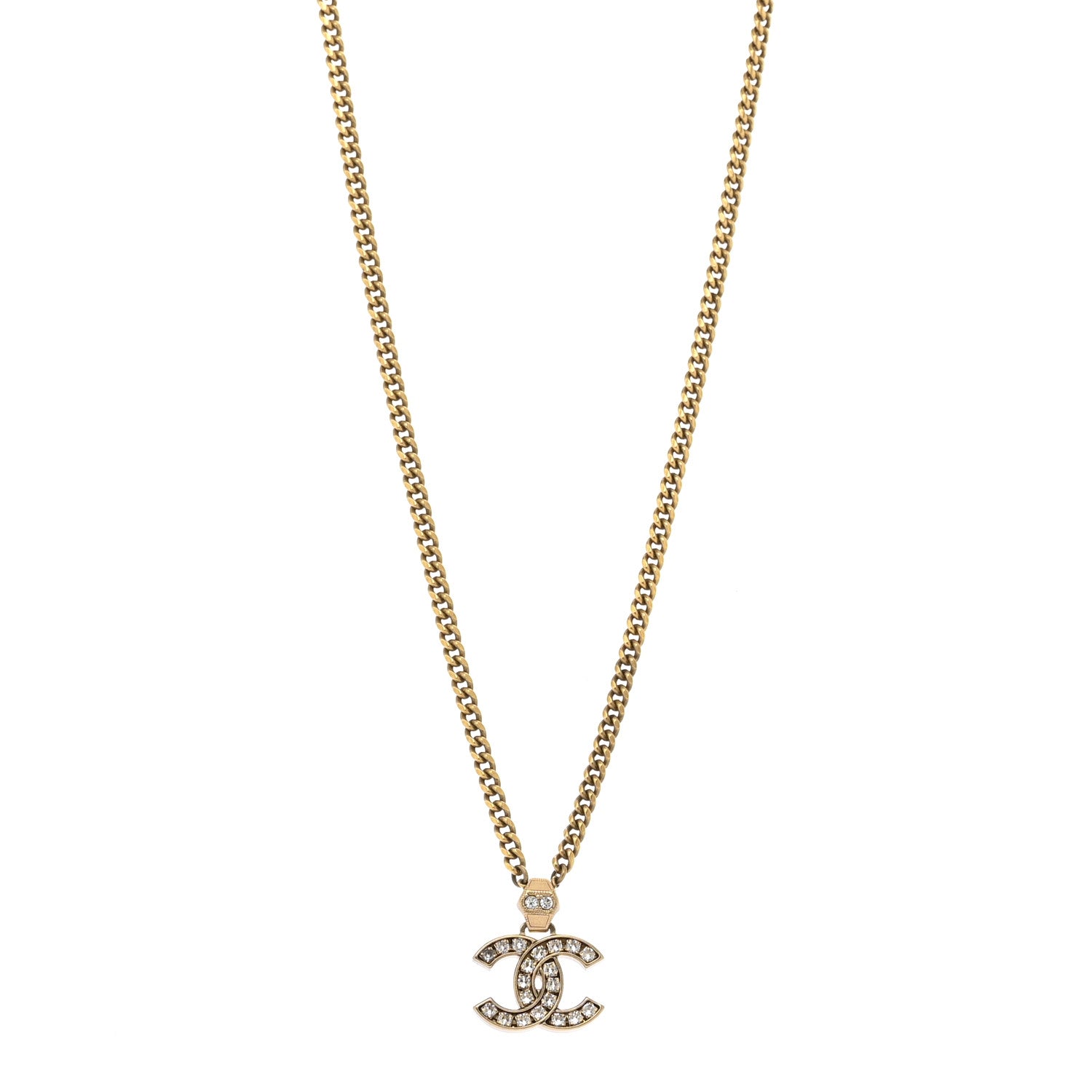 Chanel Crystal CC Pendant Necklace Gold 3 of 7