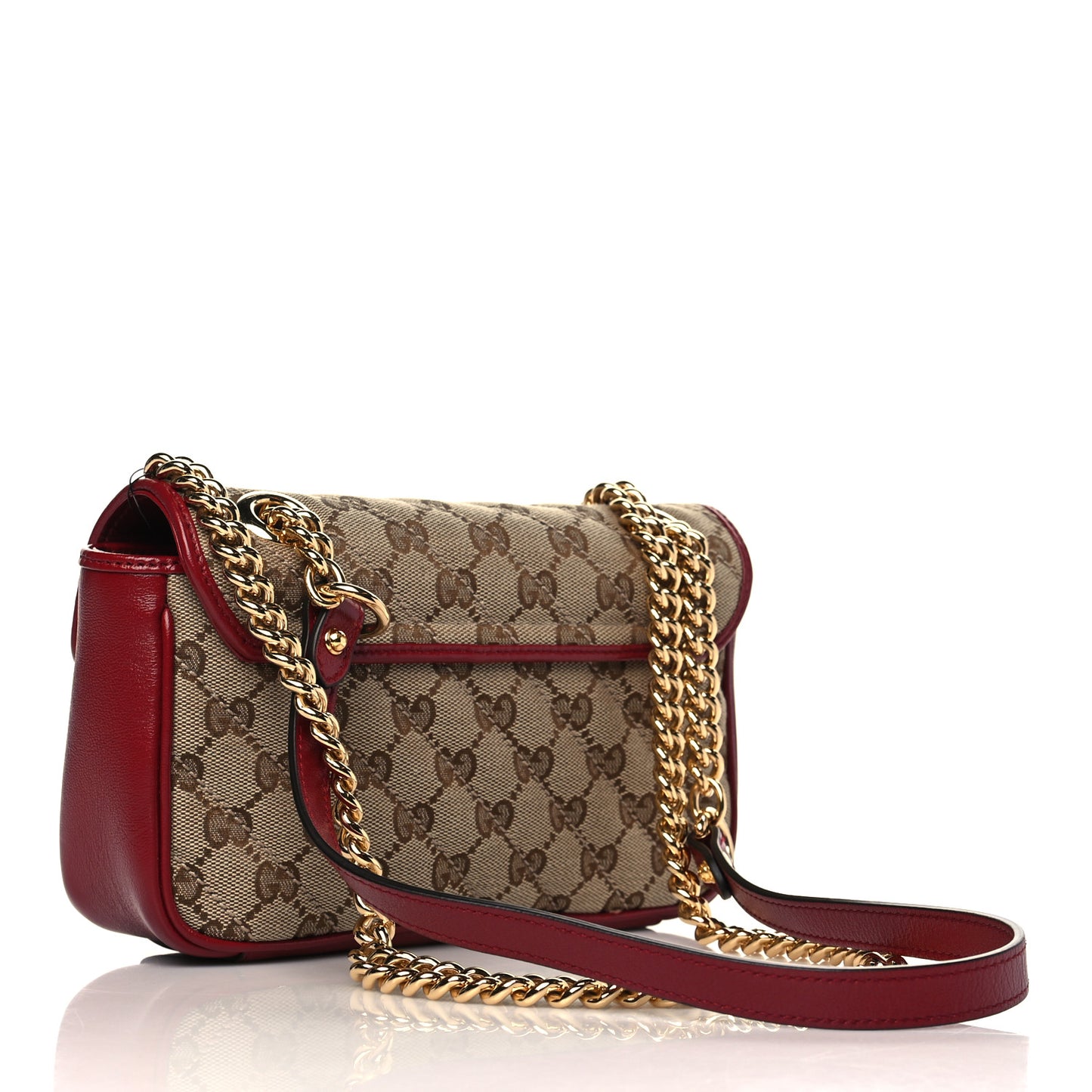 Monogram Azalea Calfskin Matelasse Diagonal Mini GG Marmont Shoulder Bag Beige Ebony New Cherry Red