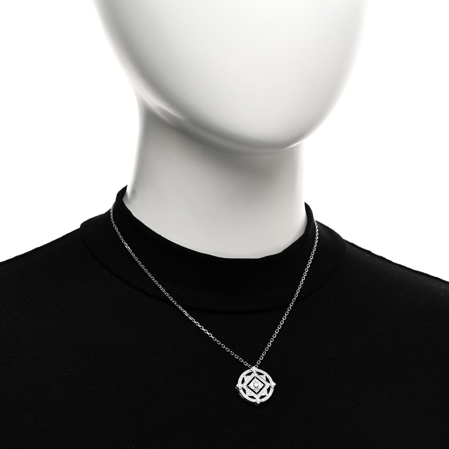 18K White Gold Mandala Open Work Pendant Necklace