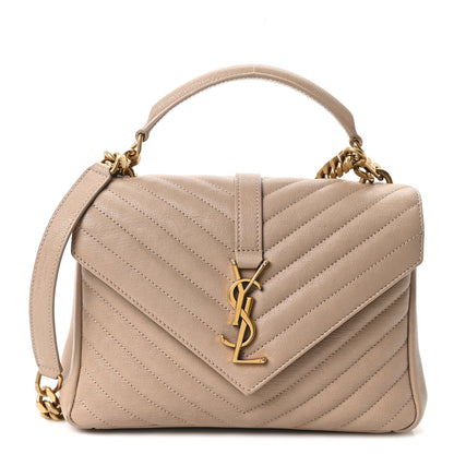 Saint Laurent Sheepskin Matelasse Chevron Monogram Medium College Bag Dark Beige 1 of 10