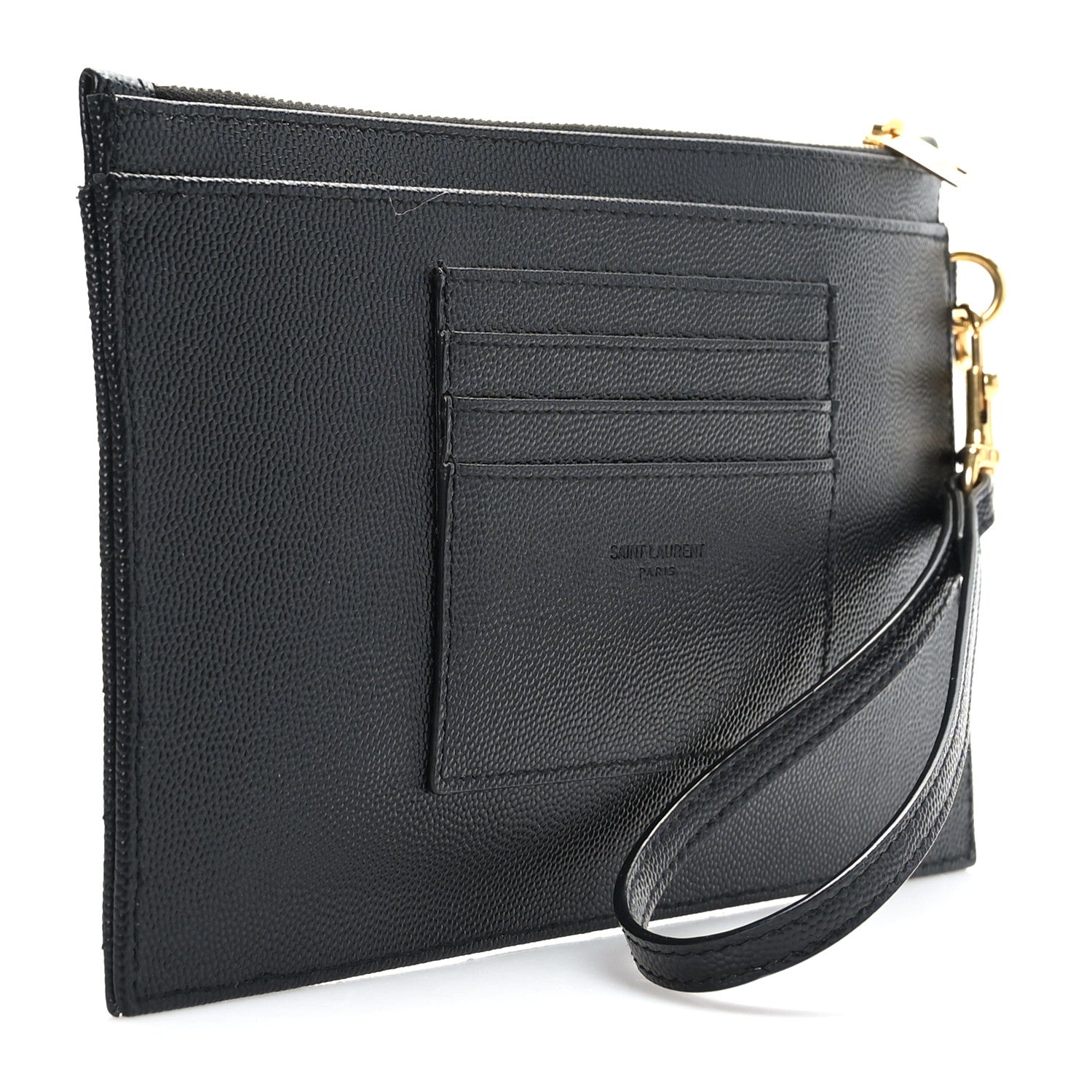 Saint Laurent Grain De Poudre Chevron Monogram Large Bill Pouch Black 3 of 7