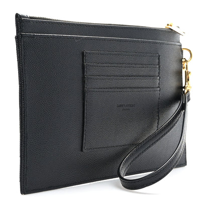 Saint Laurent Grain De Poudre Chevron Monogram Large Bill Pouch Black 3 of 7