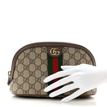 Gucci GG Supreme Monogram Textured Calfskin Web Large Ophidia Cosmetic Case Beige Ebony New Acero 2 of 11