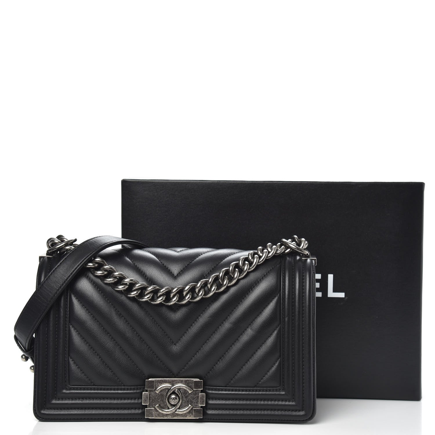 Chanel Lambskin Chevron Quilted Medium Boy Flap Black 16 of 16