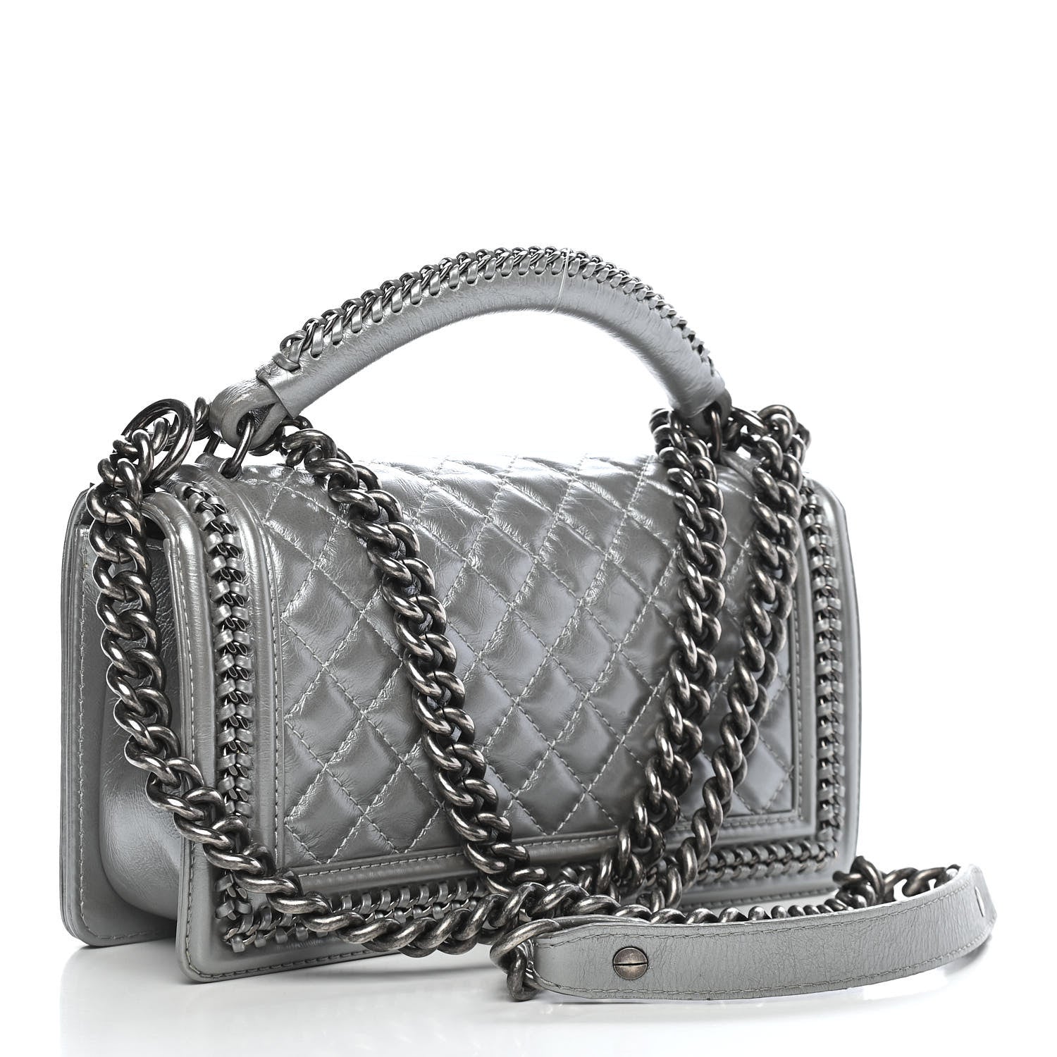 Chanel Metallic Aged Calfskin Quilted Medium Top Handle Boy Flap Silver 3 of 9