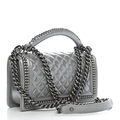 Chanel Metallic Aged Calfskin Quilted Medium Top Handle Boy Flap Silver 3 of 9