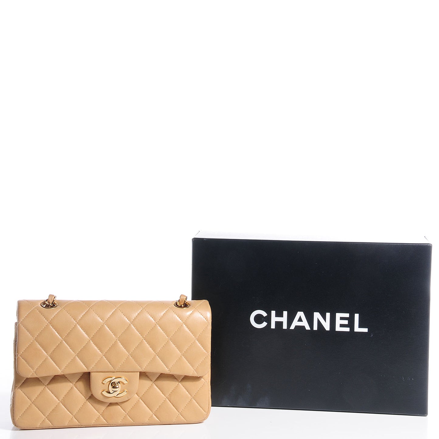 Lambskin Quilted Small Double Flap Beige