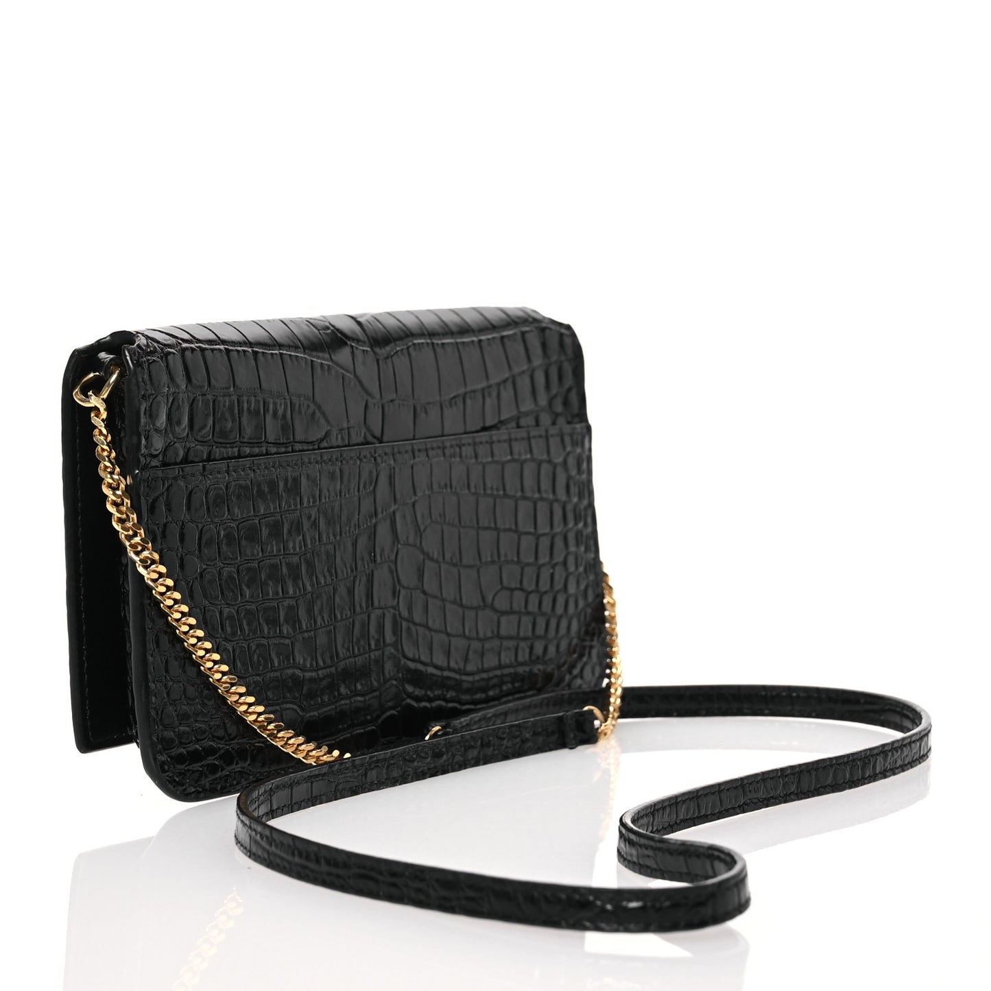 Crocodile Embossed Monogram Phone Holder Crossbody Black