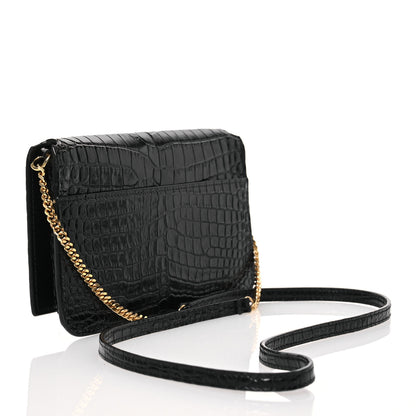 Saint Laurent Crocodile Embossed Monogram Phone Holder Crossbody Black 3 of 14