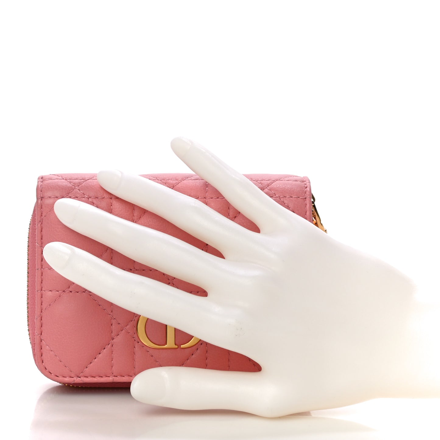 Grained Calfskin Supple Cannage Caro Compact Zipped Wallet Pink