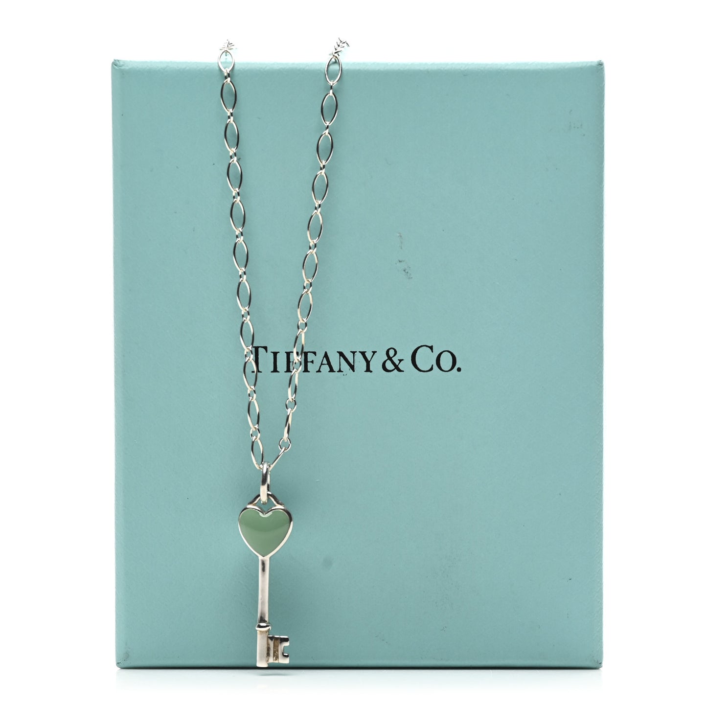 Sterling Silver Enamel Heart Key Pendant Necklace Blue