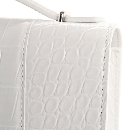 Balenciaga Shiny Calfskin Crocodile Embossed Top Handle Hourglass Clutch White 10 of 12
