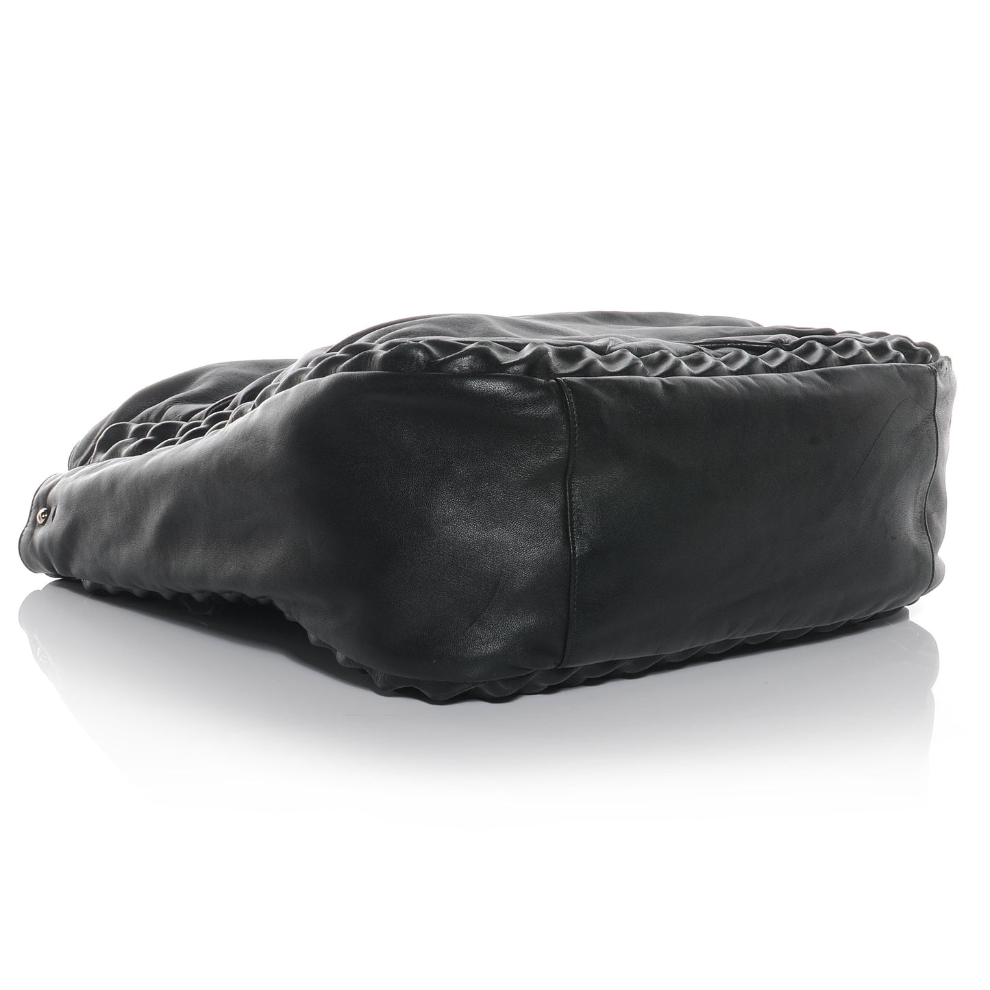 Leather Large Roady Covered Chain Hobo Black