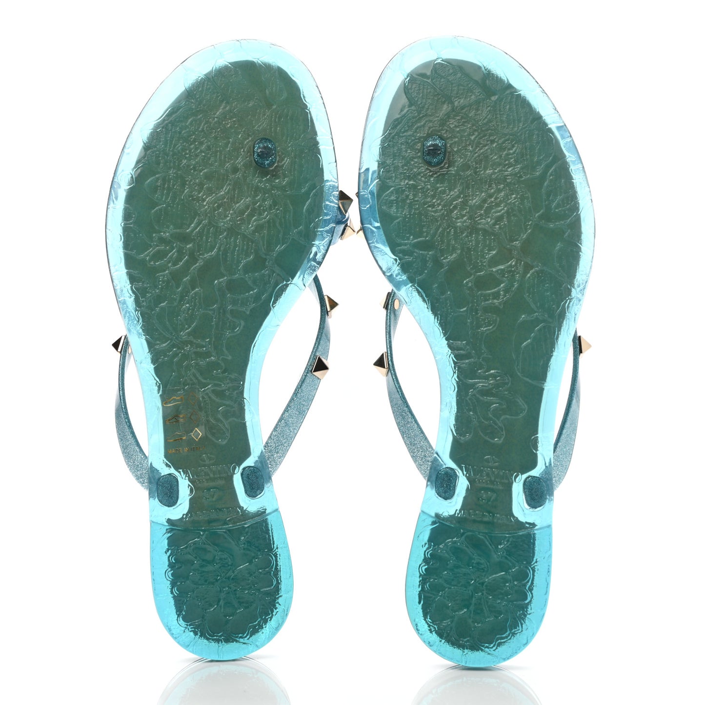 PVC Jelly Glitter Rockstud Bow Thong Sandals 37 Cerulean