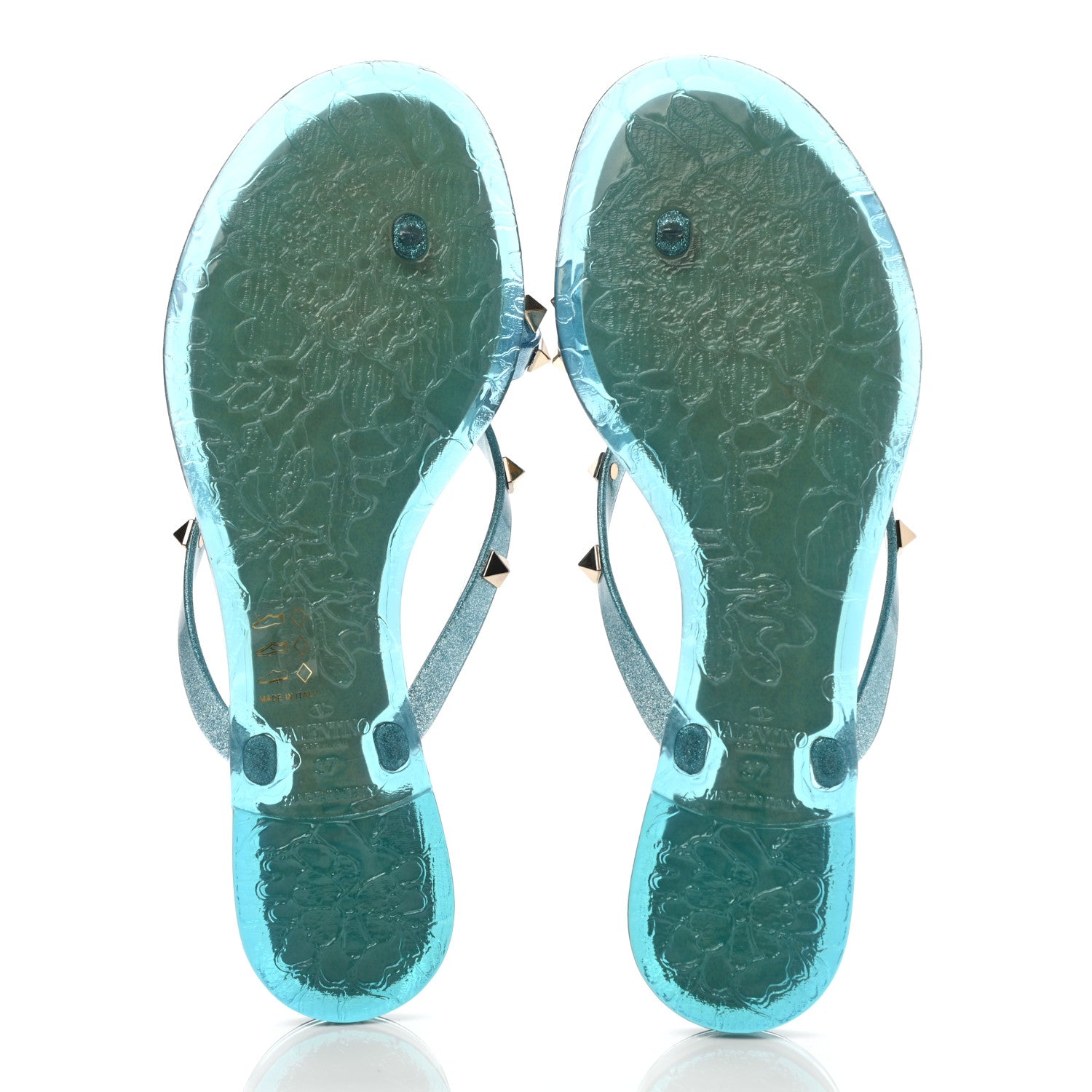 Valentino Garavani PVC Jelly Glitter Rockstud Bow Thong Sandals 37 Cerulean 5 of 8