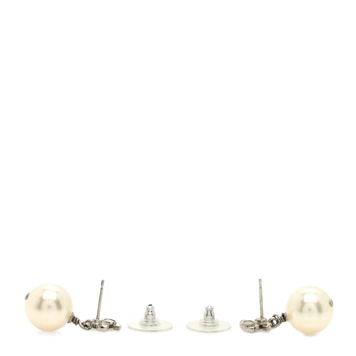 Crystal Pearl CC Drop Earrings Silver Pearly White