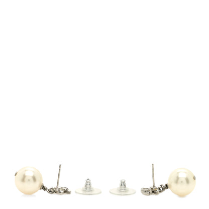 Chanel Crystal Pearl CC Drop Earrings Silver Pearly White 2 of 3