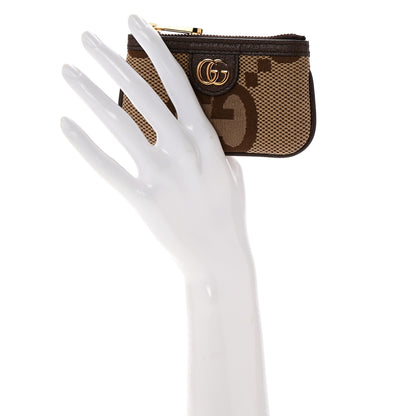 Gucci Monogram Jumbo GG Textured Dollar Calfskin Ophidia Key Case Camel Ebony New Acero 2 of 9