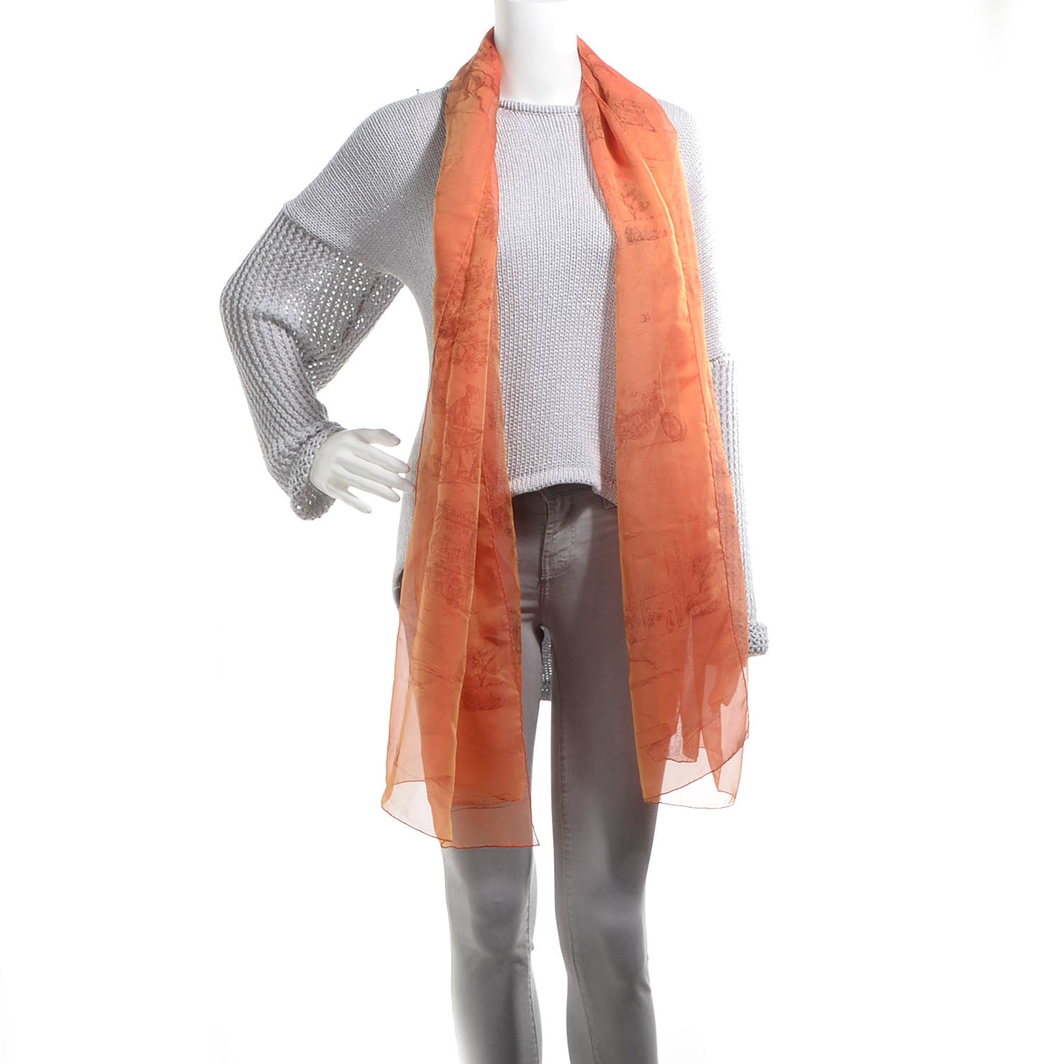 Hermes Silk Mousseline Toile de Shawl Scarf Orange 2 of 6