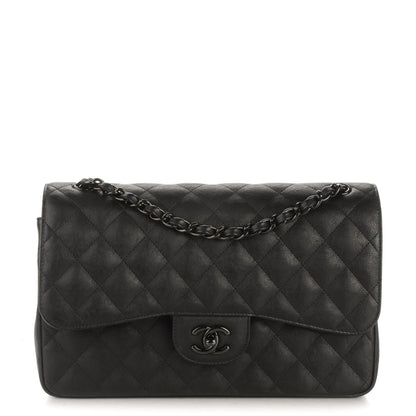 Chanel Crumpled Calfskin Quilted Jumbo Double Flap So Black 1 of 8