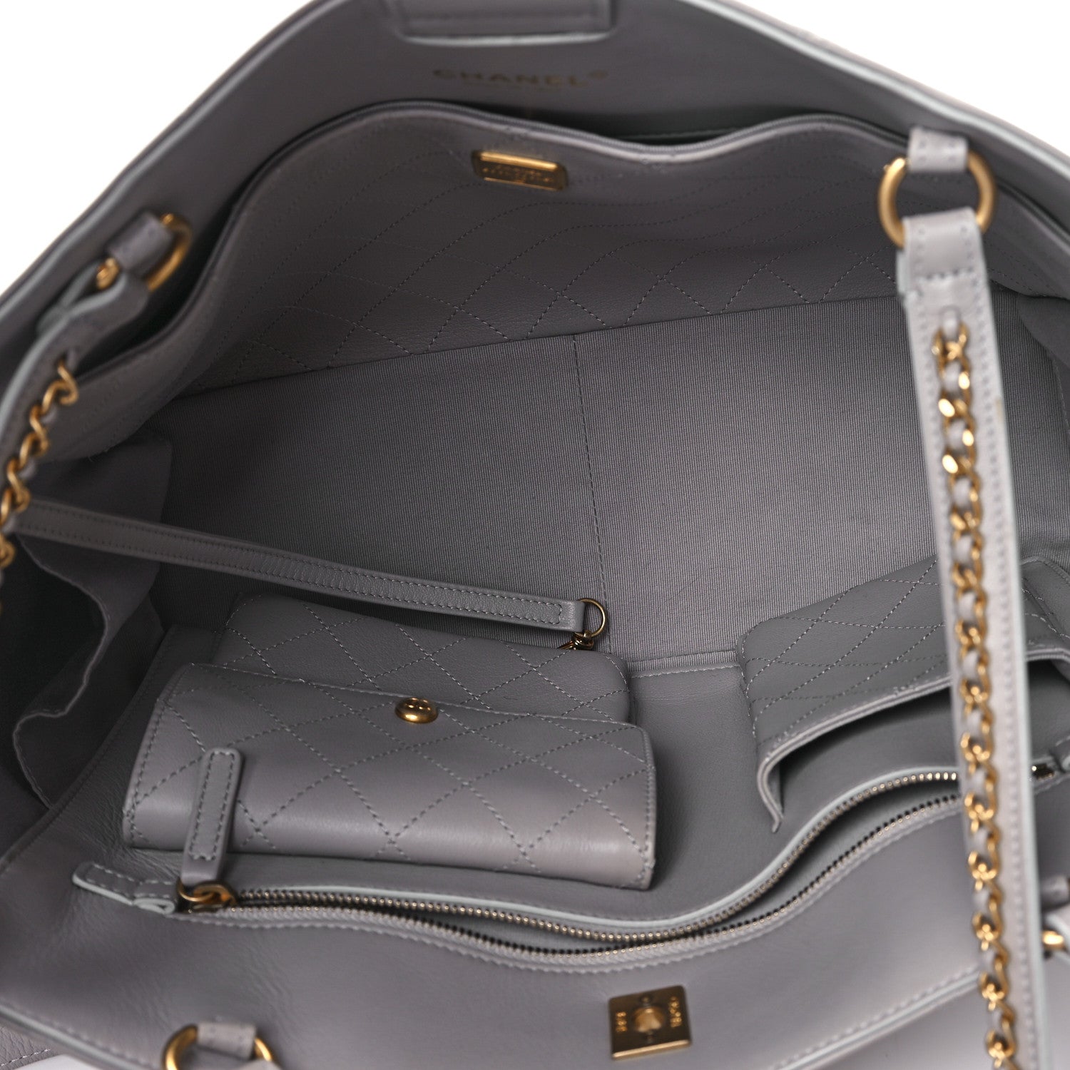Chanel Calfskin Quilted Book Pocket Shopping Tote Grey 5 of 10