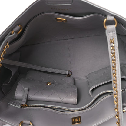 Chanel Calfskin Quilted Book Pocket Shopping Tote Grey 5 of 10