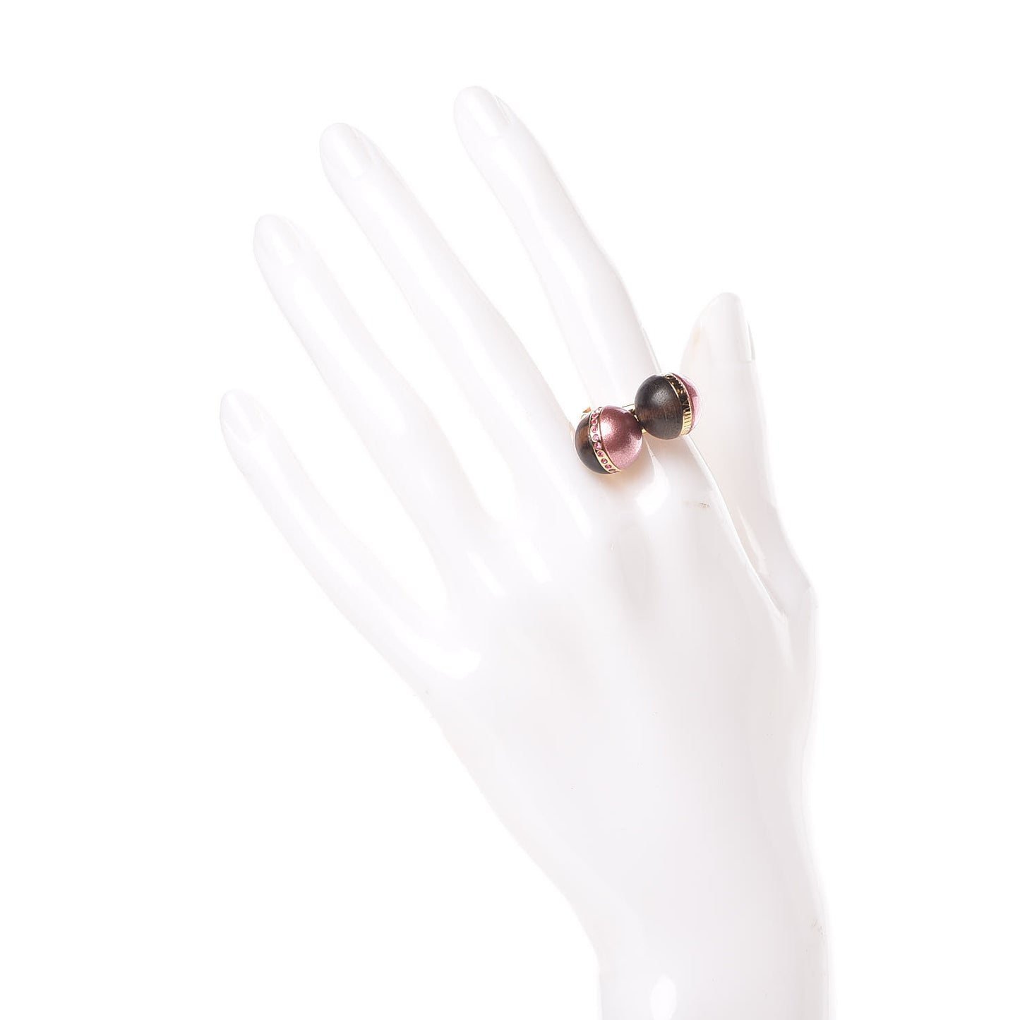 Wood Enamel Ball Ring Set 6.5 Brown Pink