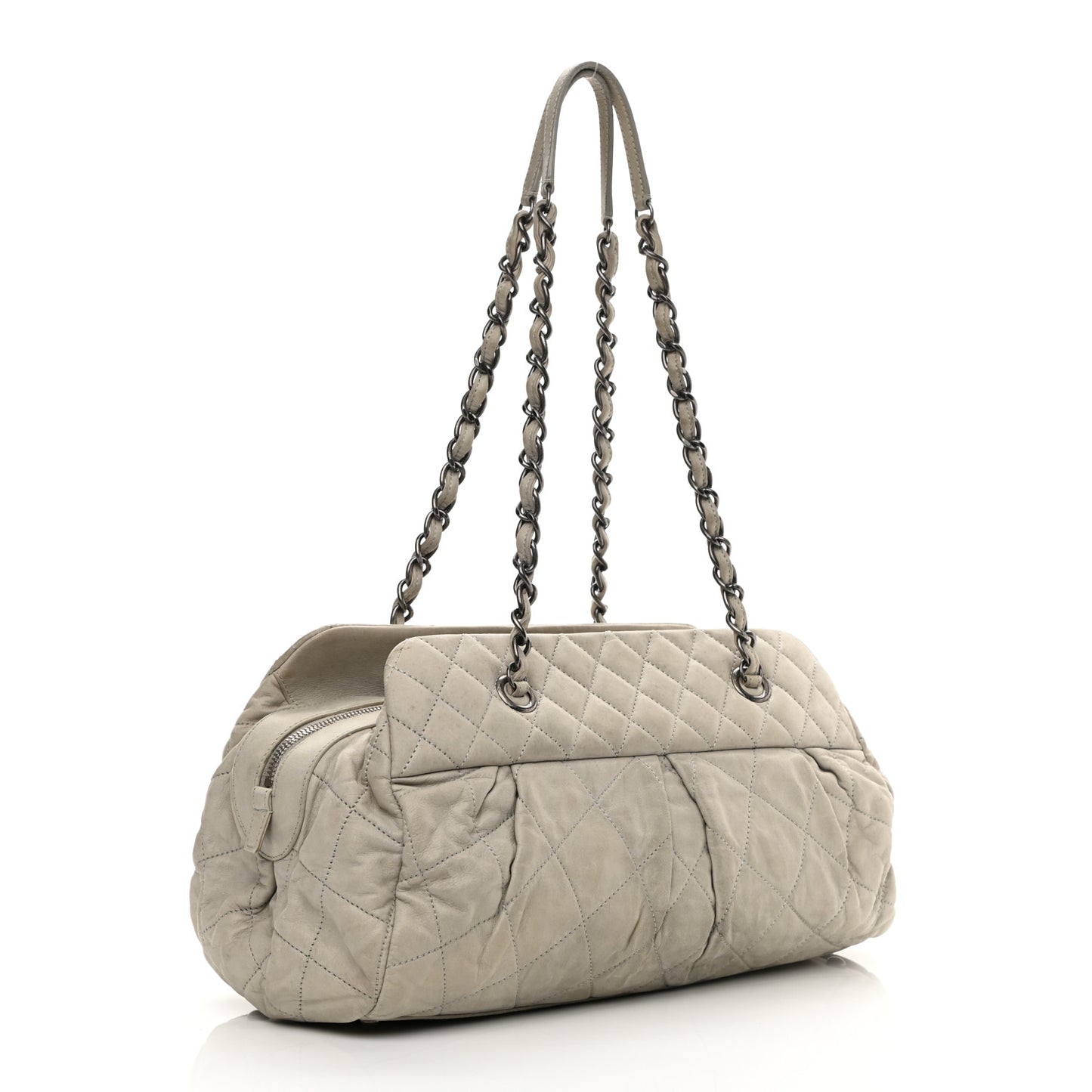Iridescent Calfskin Chic Quilt Bowling Bag Grey
