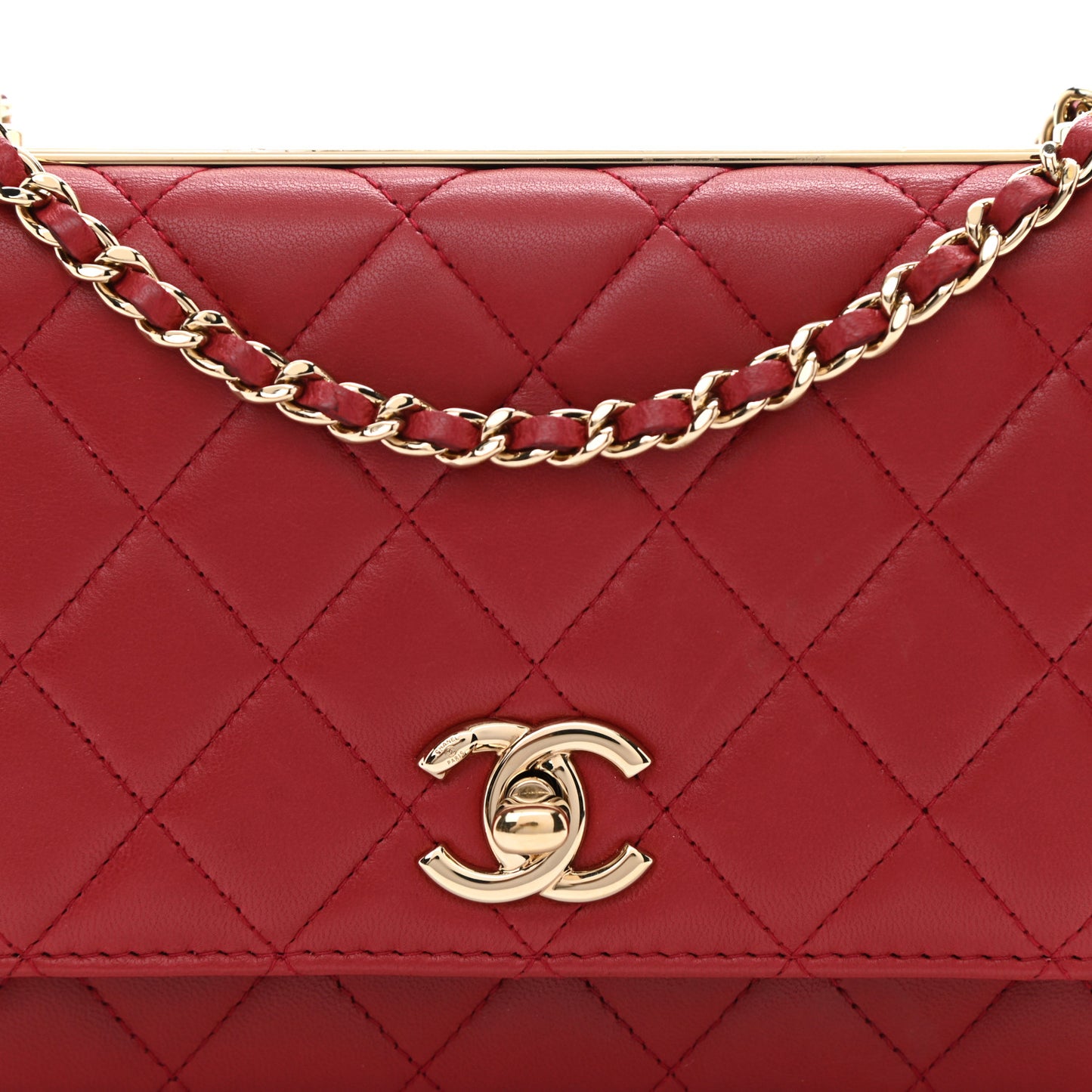 Lambskin Quilted Trendy CC Wallet On Chain WOC Red