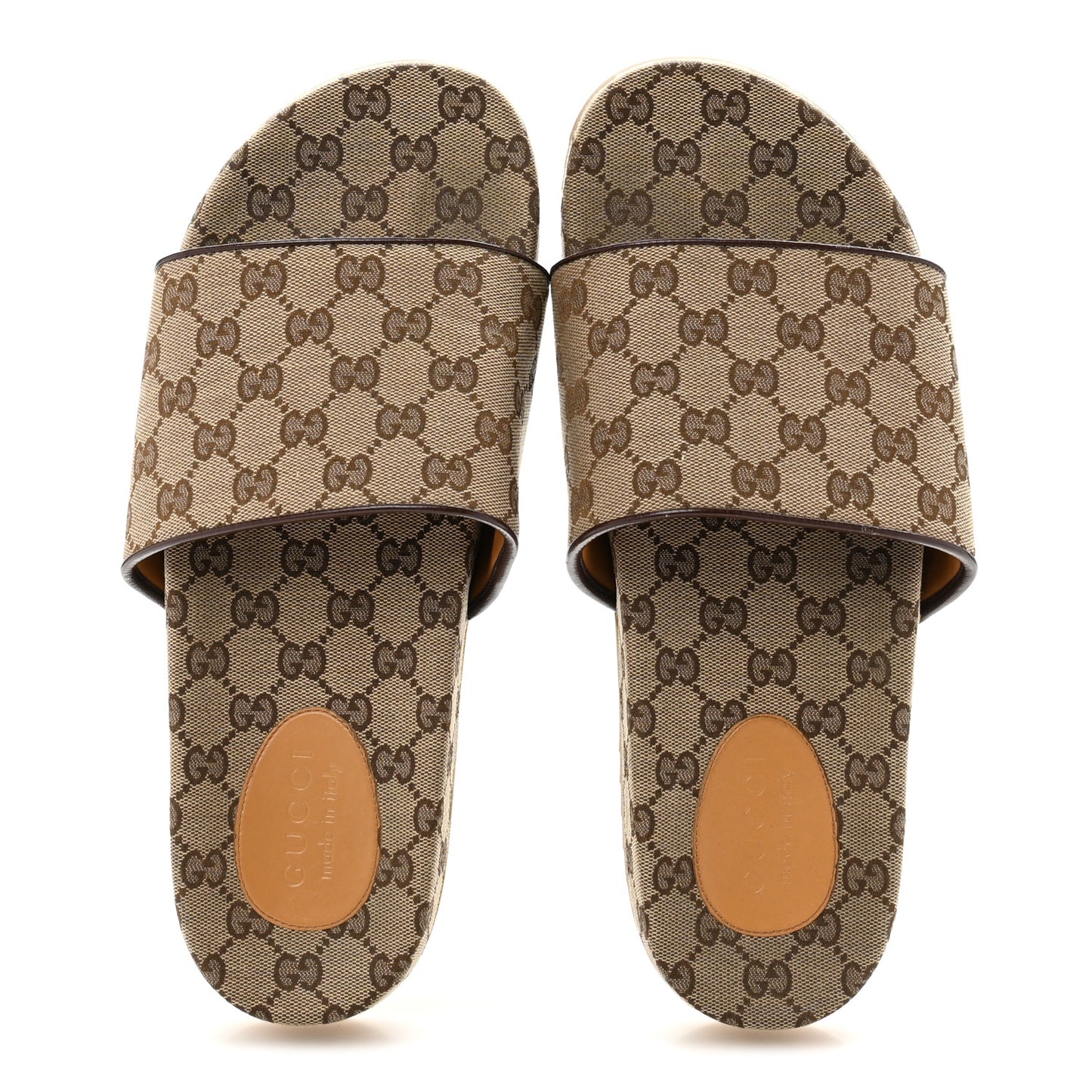 Canvas GG Monogram Mens Slide Sandals 11 Beige