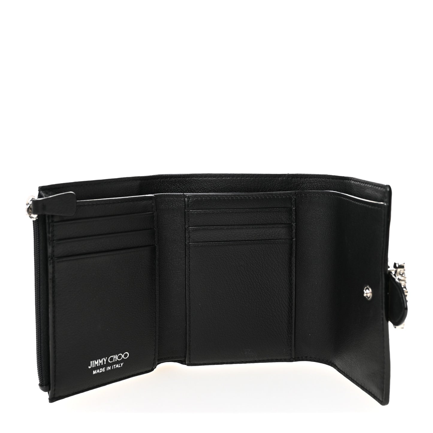 Calfskin Crystal Cheri Compact Wallet Black