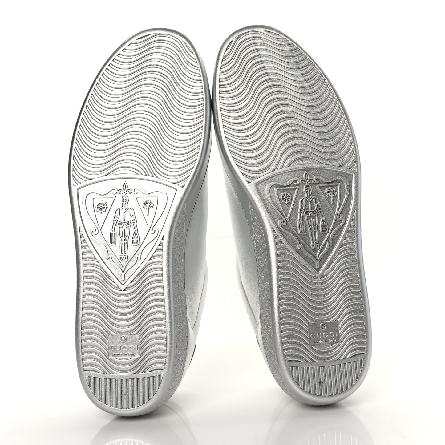 Metallic Nappa Interlocking G Perforated Mens Ace Sneakers 10 Argento