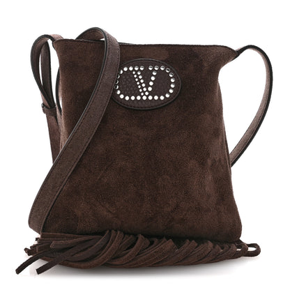 Valentino Garavani Suede Calfskin Studded Nellcote Fringe Crossbody Bag Brown 1 of 9
