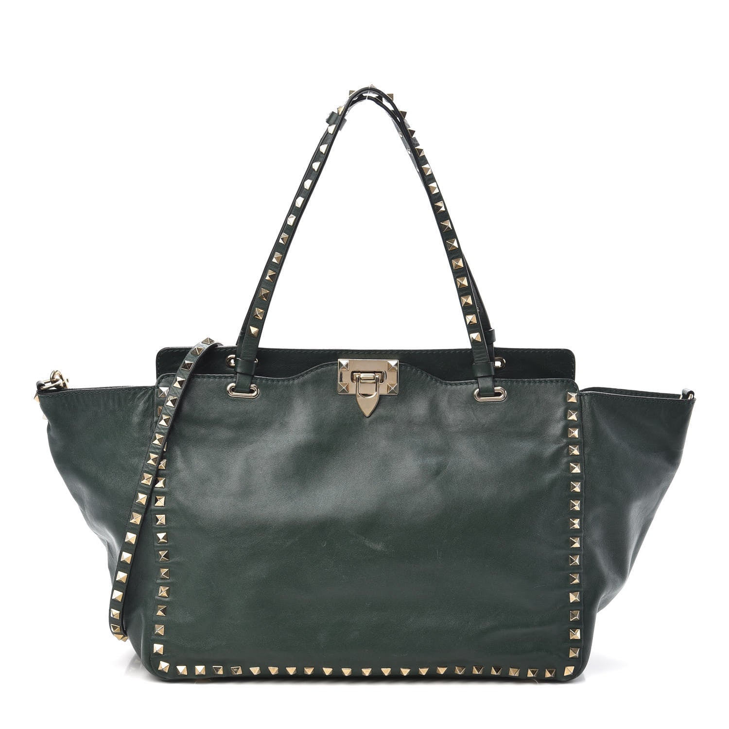 Valentino Garavani Vitello Medium Rockstud Tote Green 1 of 9