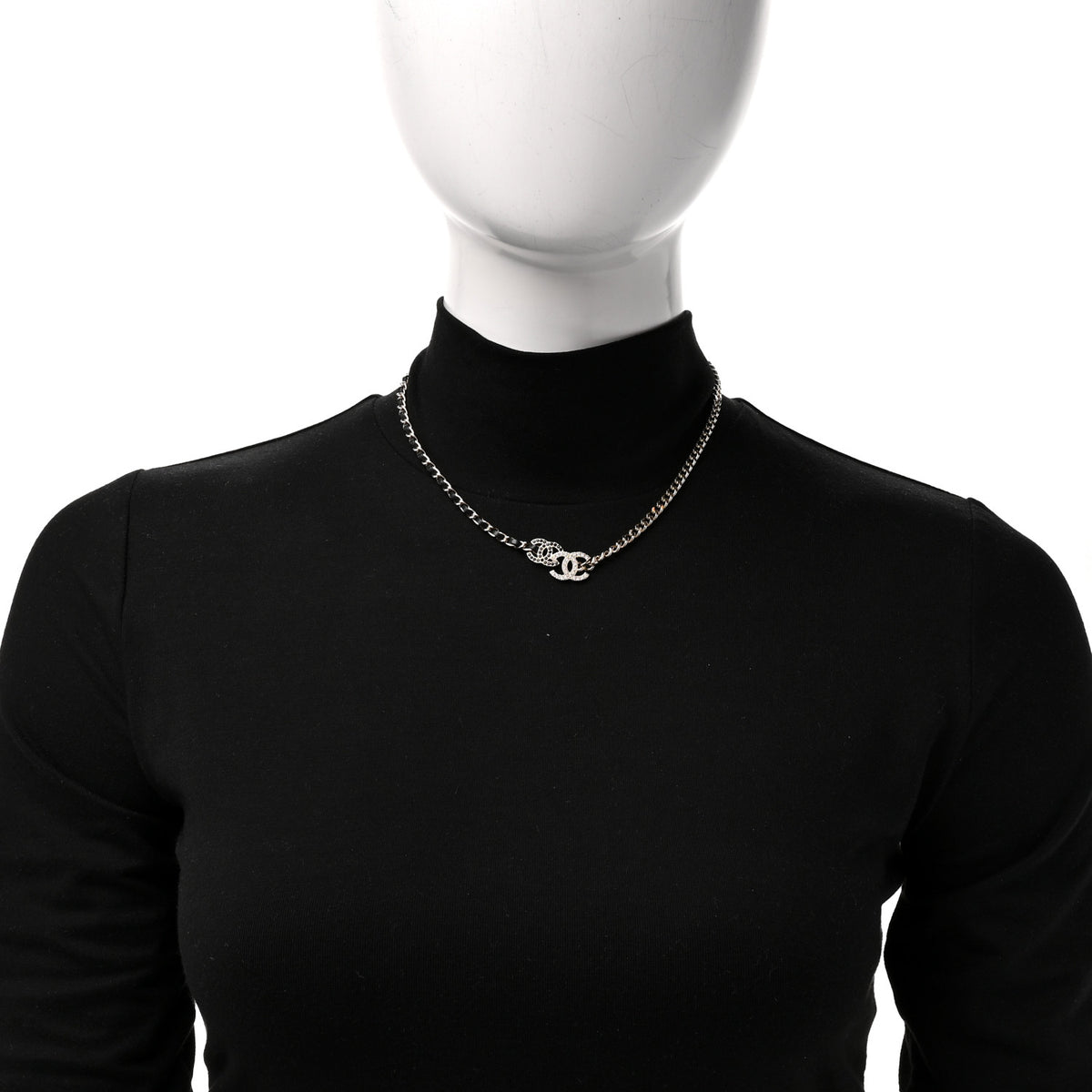 Chanel Metal Calfskin Crystal Double CC Short Necklace Black Gold 2 of 6