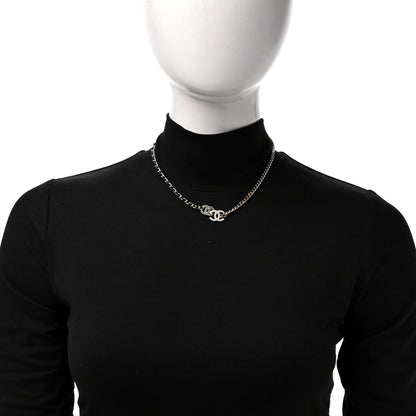 Chanel Metal Calfskin Crystal Double CC Short Necklace Black Gold 2 of 6