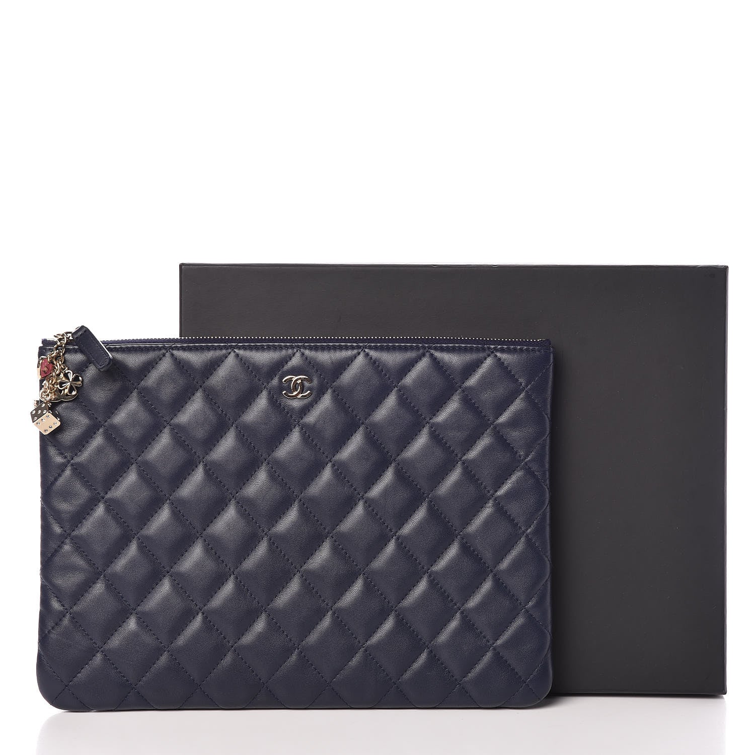 Chanel Lambskin Quilted Medium Casino Beauty CC Cosmetic Case Navy 9 of 9