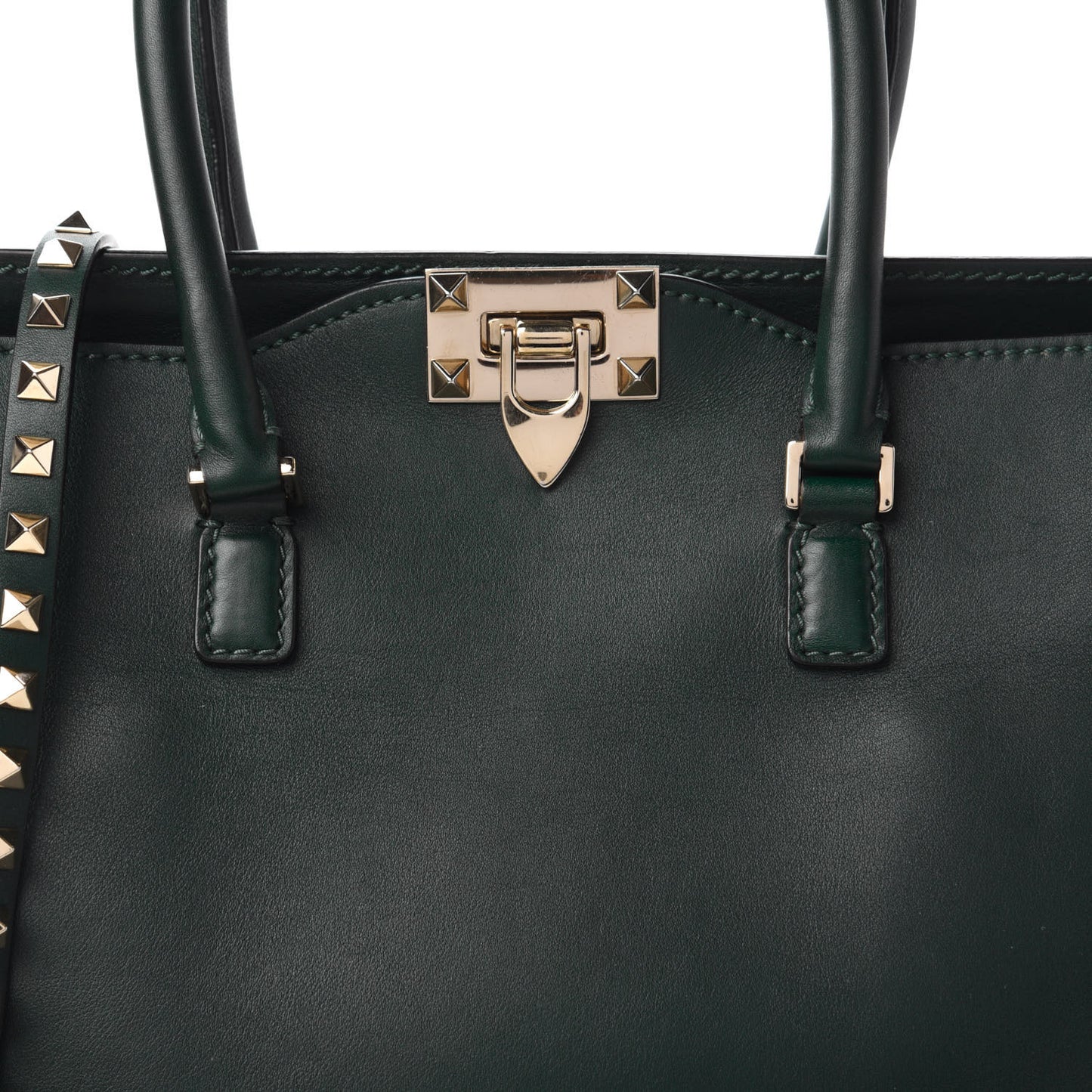 Vitello Rockstud Double Handle Tote Green