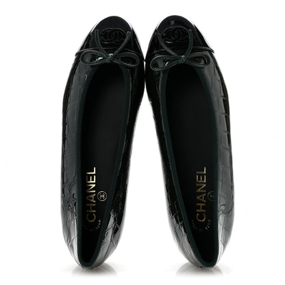 Chanel Patent Crocodile Embossed Ballerina Flats 39 Dark Green Black 2 of 10