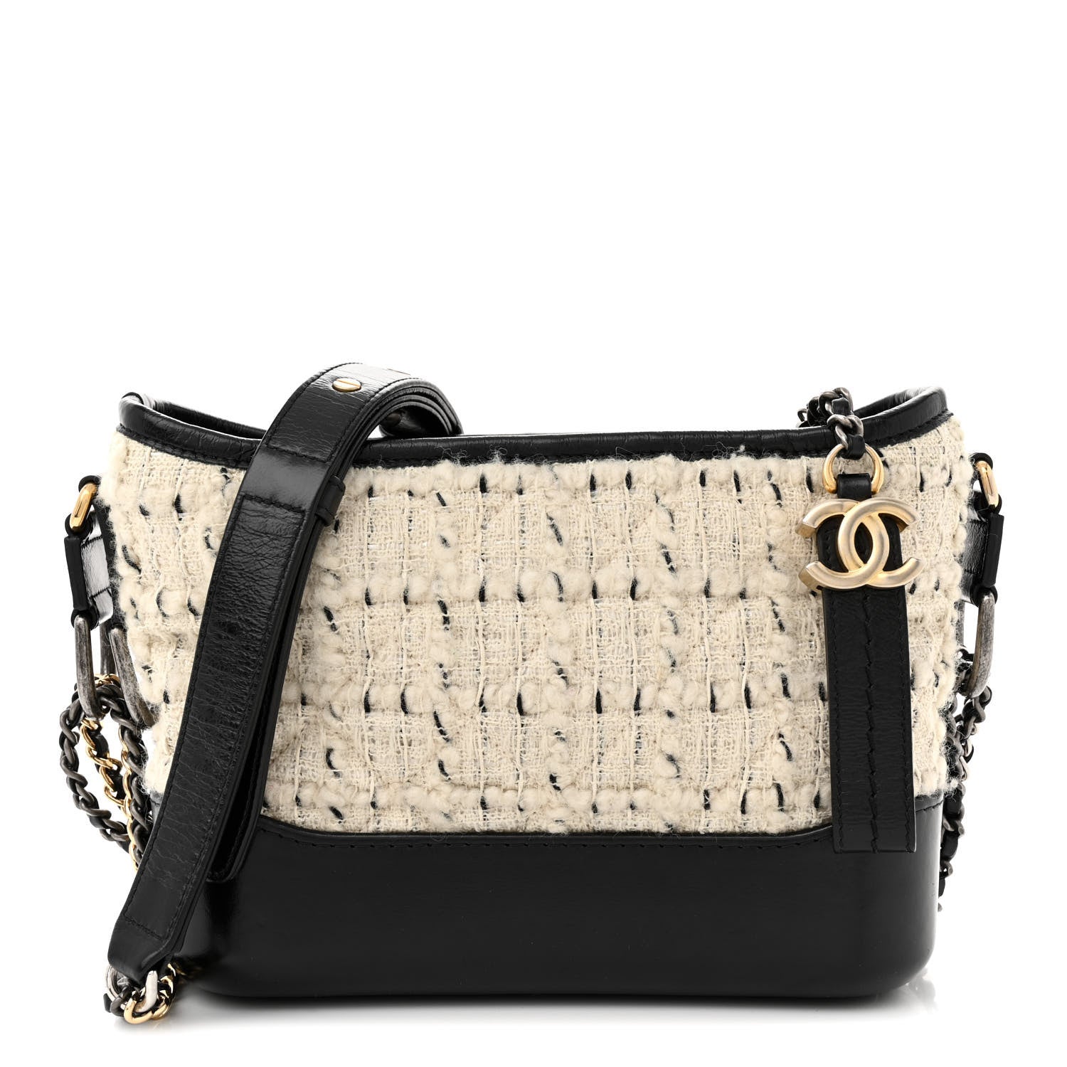 Chanel Tweed Calfskin Quilted Small Gabrielle Hobo Ivory Black 1 of 11